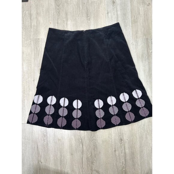 Boden Womens Corduroy Skirt A-Line Black Circle Applique Embroidered Retro 10R - Picture 1 of 10